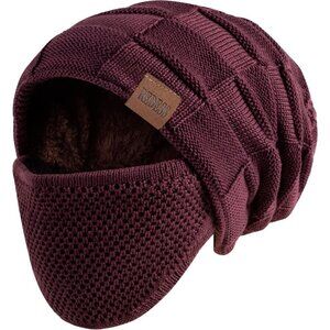 Men & Women Dark Brown Winter Warm Knit Slouchy Skull Cap with Face Cover